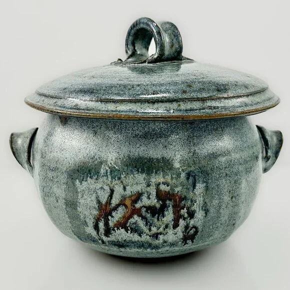 HANDMADE Stoneware Pottery Art | Turquoise Ceramic Lidded Bowl - Picture 9 of 10